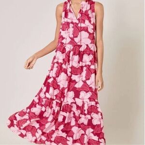 Sugarlips Pink Floral Sleeveless Maxi Dress Women’s Small Romantic Frilly Easter